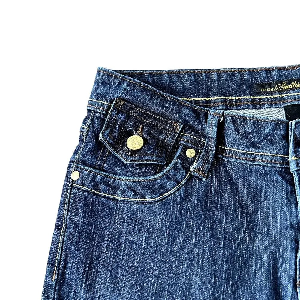 Southpole Denim Bermuda Shorts Sz 9 Dark Wash Y2K Bedazzled Pocket Stretch Jorts